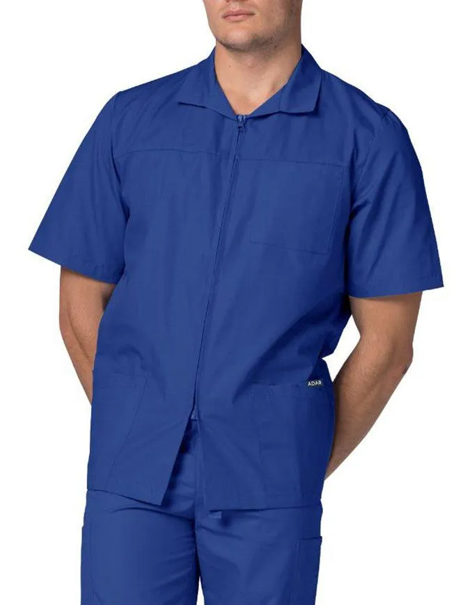 Adar 29 Inch Men Zippered Short Sleeve Colored Medical Scrub Jacket