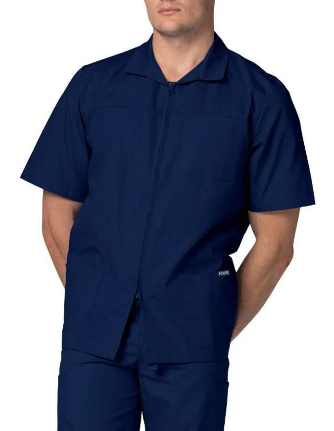 Adar 29 Inch Men Zippered Short Sleeve Colored Medical Scrub Jacket