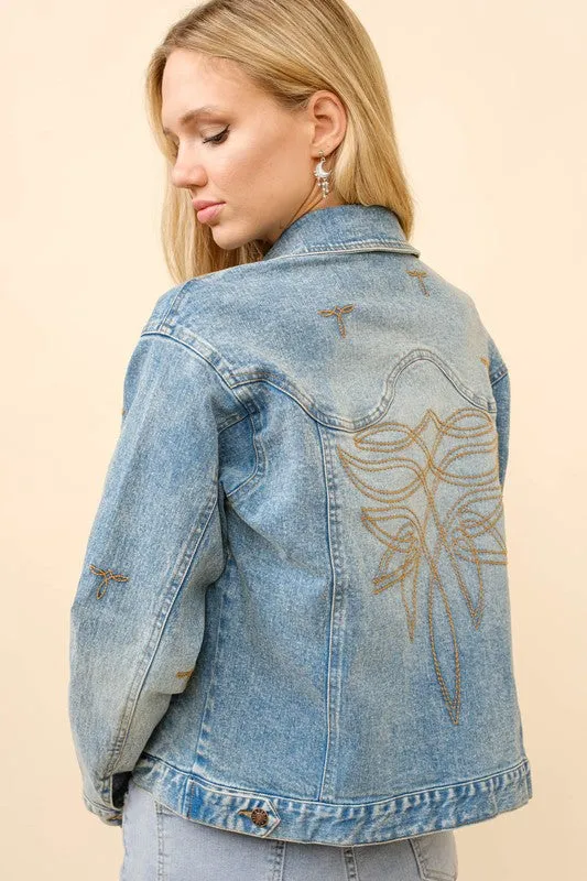 Aria Boots Stitch Denim Trucker Jacket