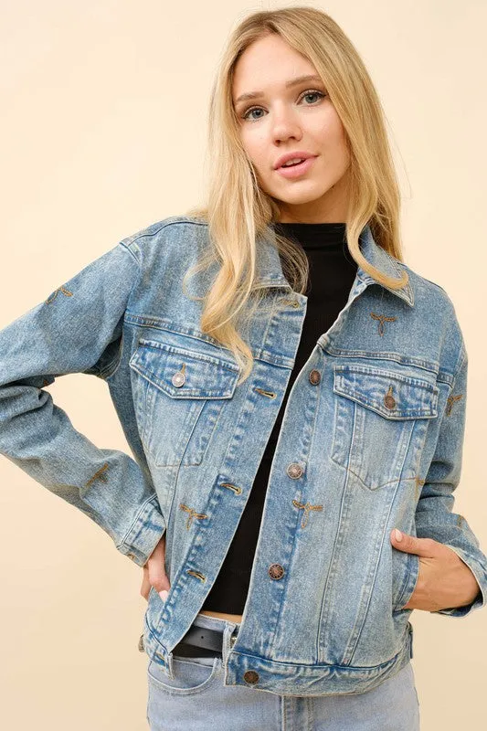 Aria Boots Stitch Denim Trucker Jacket