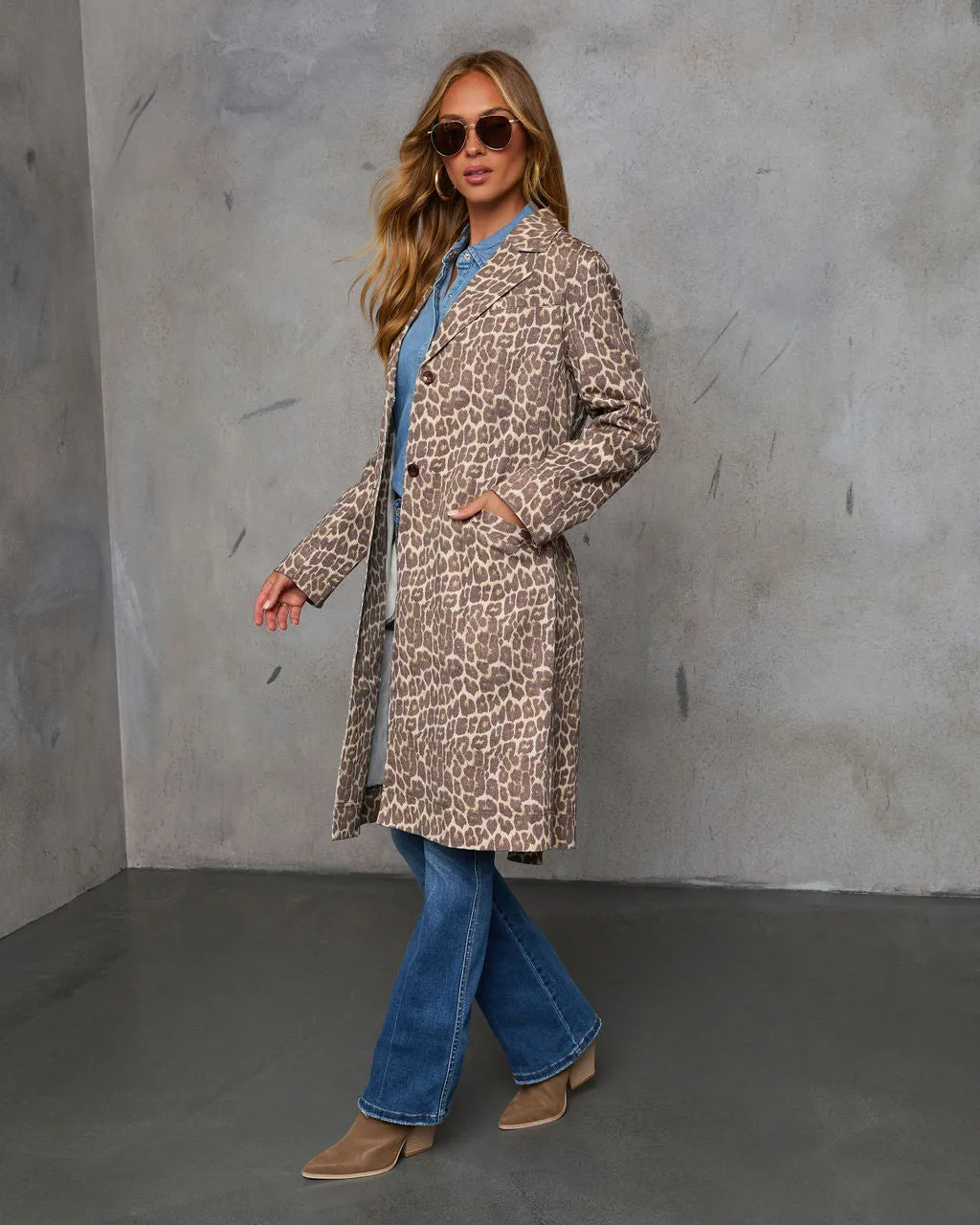 Be Free Animal Print Belted Trench Coat