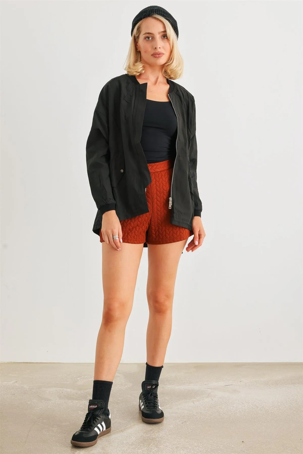 Black Two Way Zipper Drawstring Waist & Hem Coach Jacket /4-2