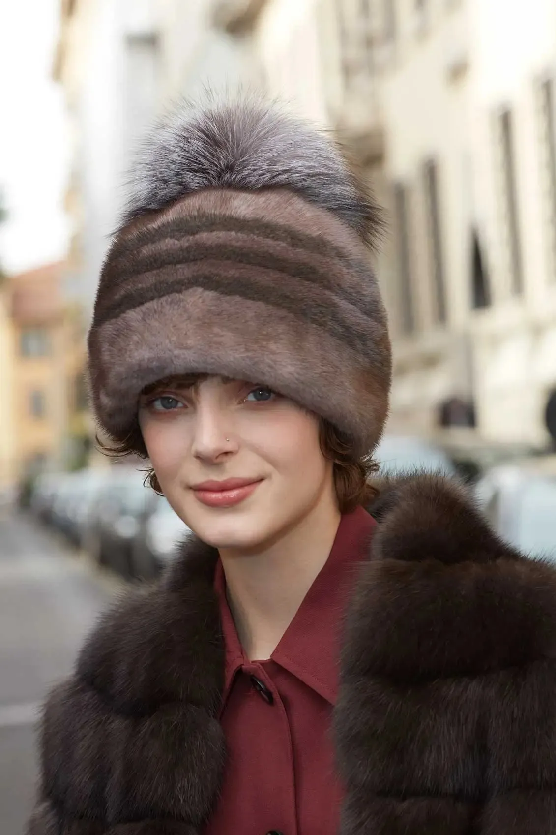 Brown mink hat