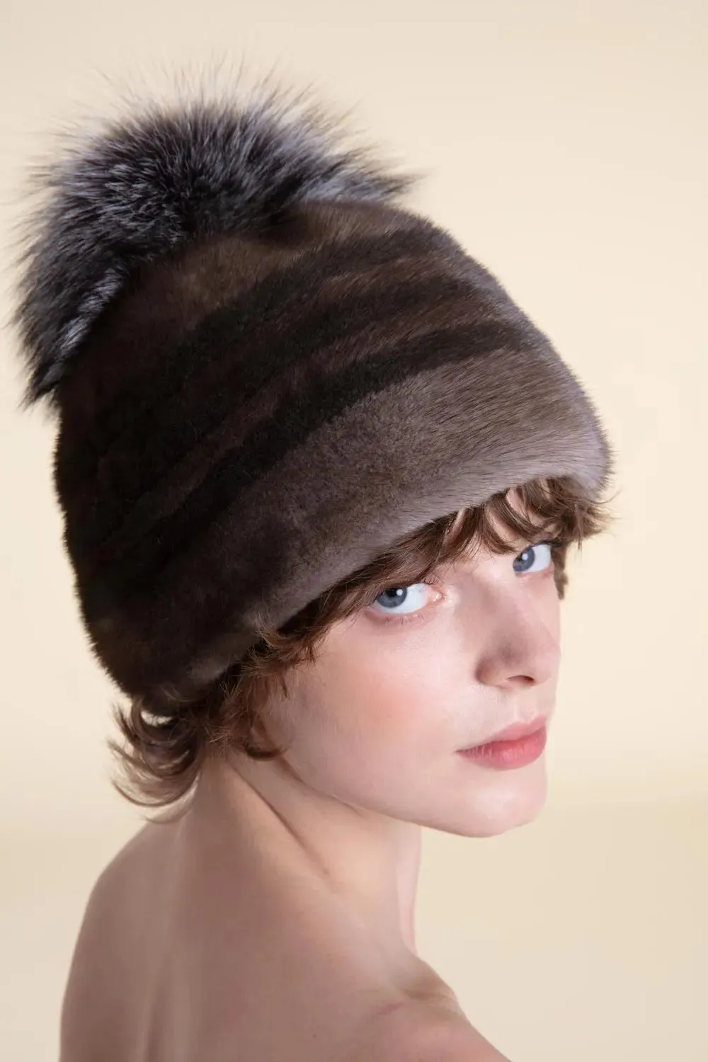 Brown mink hat