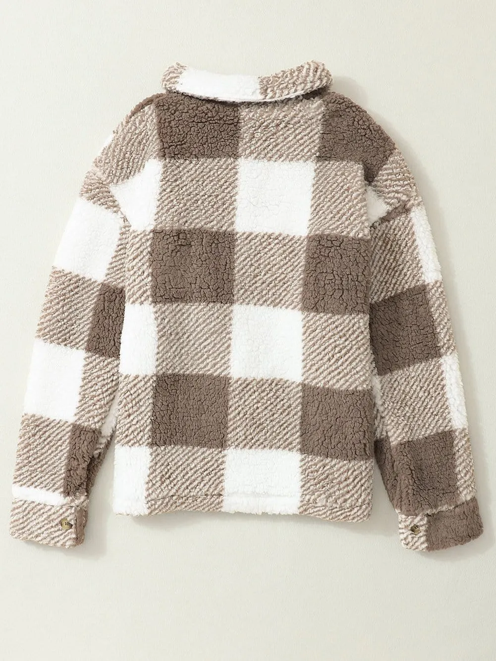 Button-Front Checkered Fleece Jacket