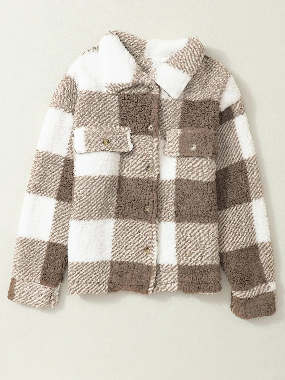 Button-Front Checkered Fleece Jacket