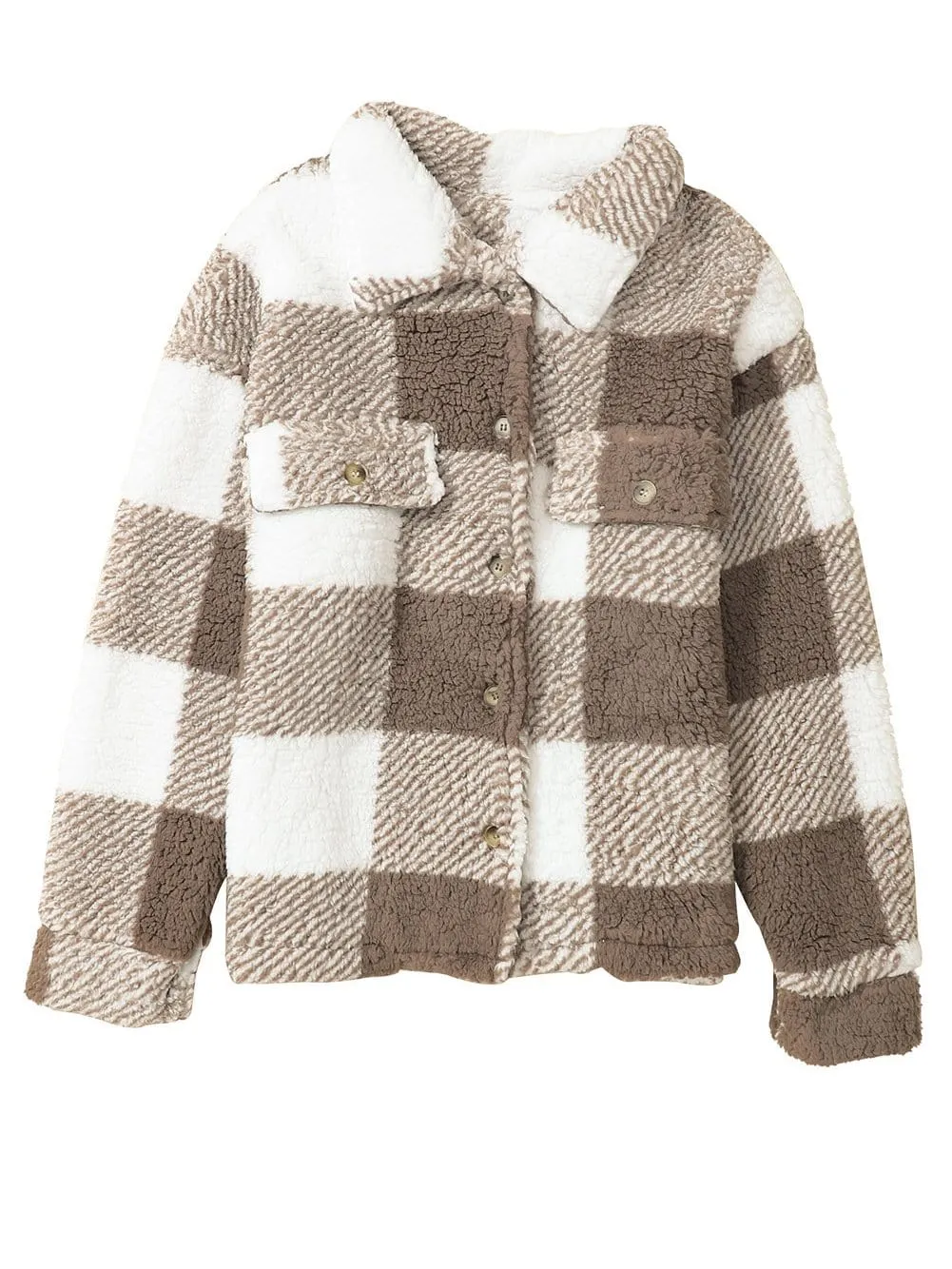 Button-Front Checkered Fleece Jacket