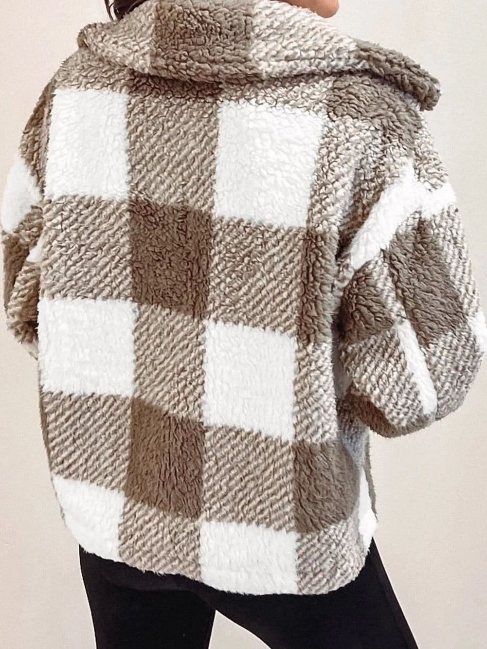 Button-Front Checkered Fleece Jacket