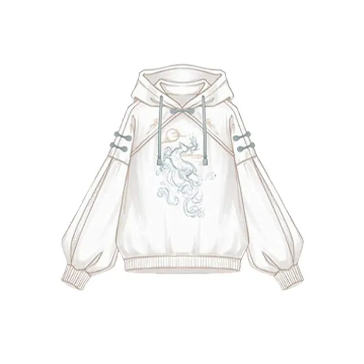 Chic Vintage Deer Embroidery Loose Sweatshirt with Coordinating Hoodie Dress