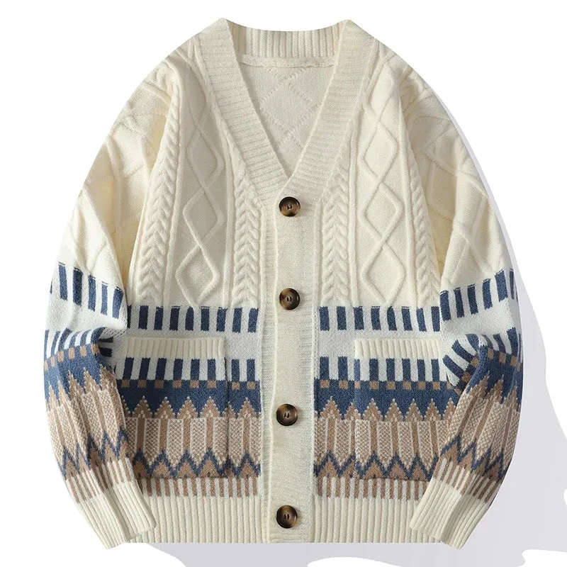 Contrast Tribal Pattern Knit Loose Cardigan