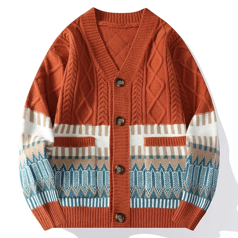 Contrast Tribal Pattern Knit Loose Cardigan