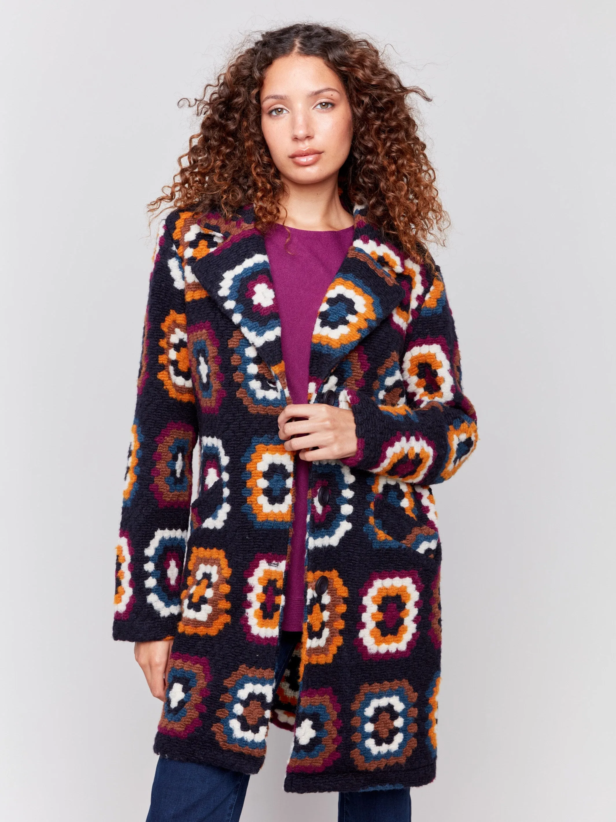 Crochet Coat - Navy