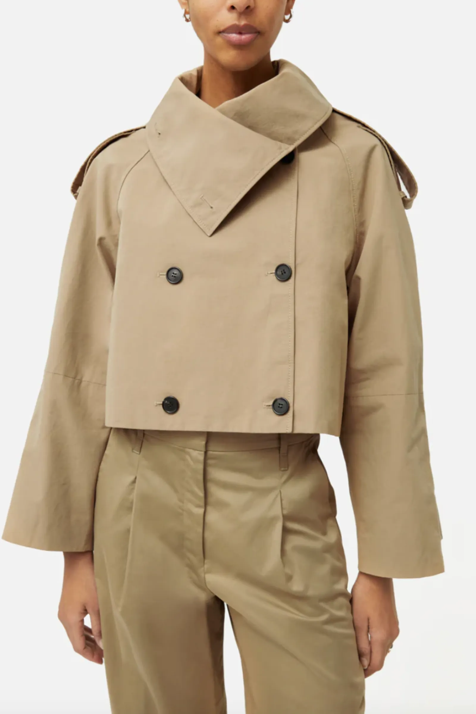 Cropped Cotton Trench Jacket Stone