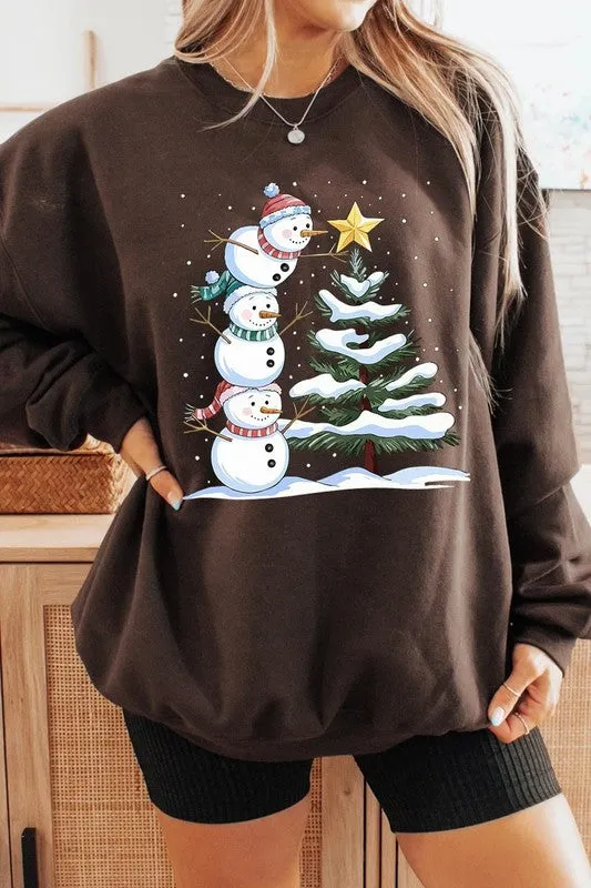 Cute Christmas Snowman Graphic Fleece Sweatshirts