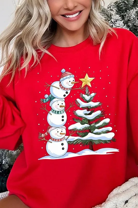 Cute Christmas Snowman Graphic Fleece Sweatshirts