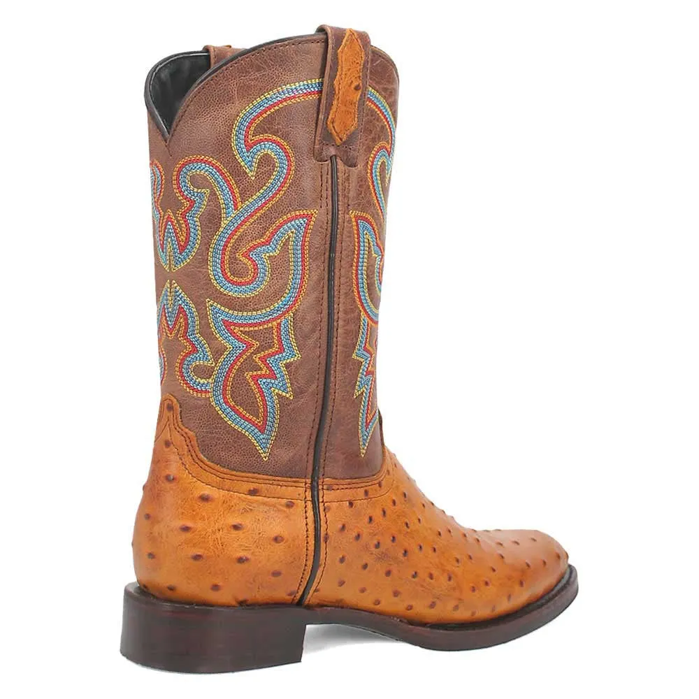 Dingo's Ranger Enhanced Brown Ostrich Print Snip Toe Leather Boots