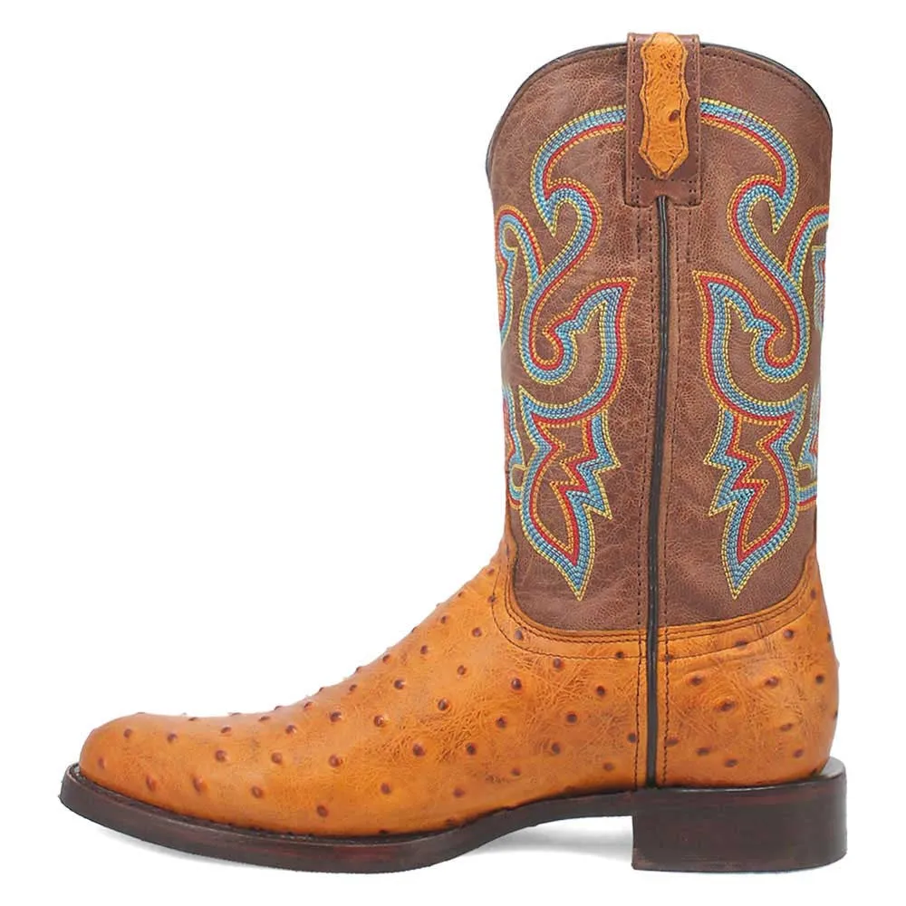 Dingo's Ranger Enhanced Brown Ostrich Print Snip Toe Leather Boots