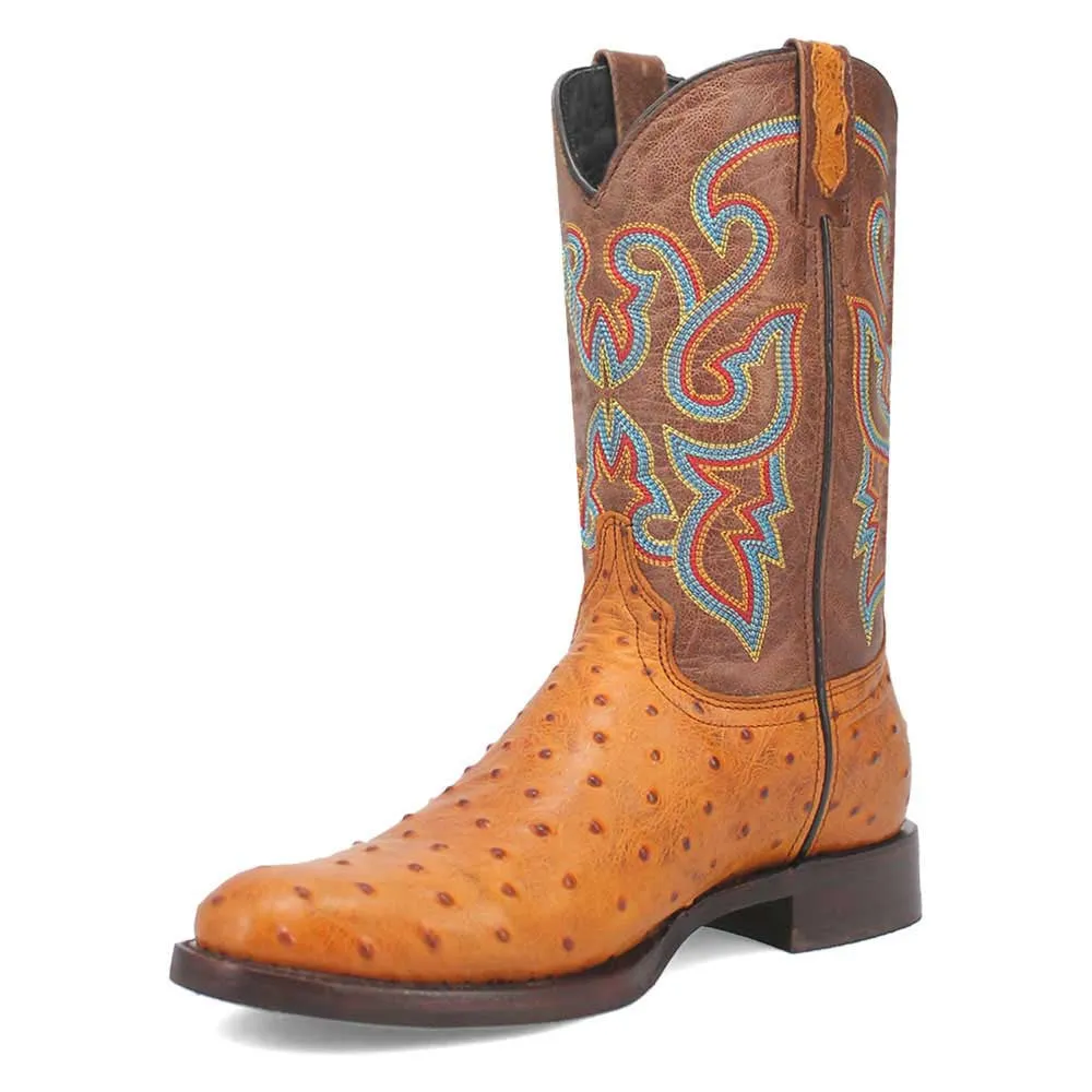 Dingo's Ranger Enhanced Brown Ostrich Print Snip Toe Leather Boots