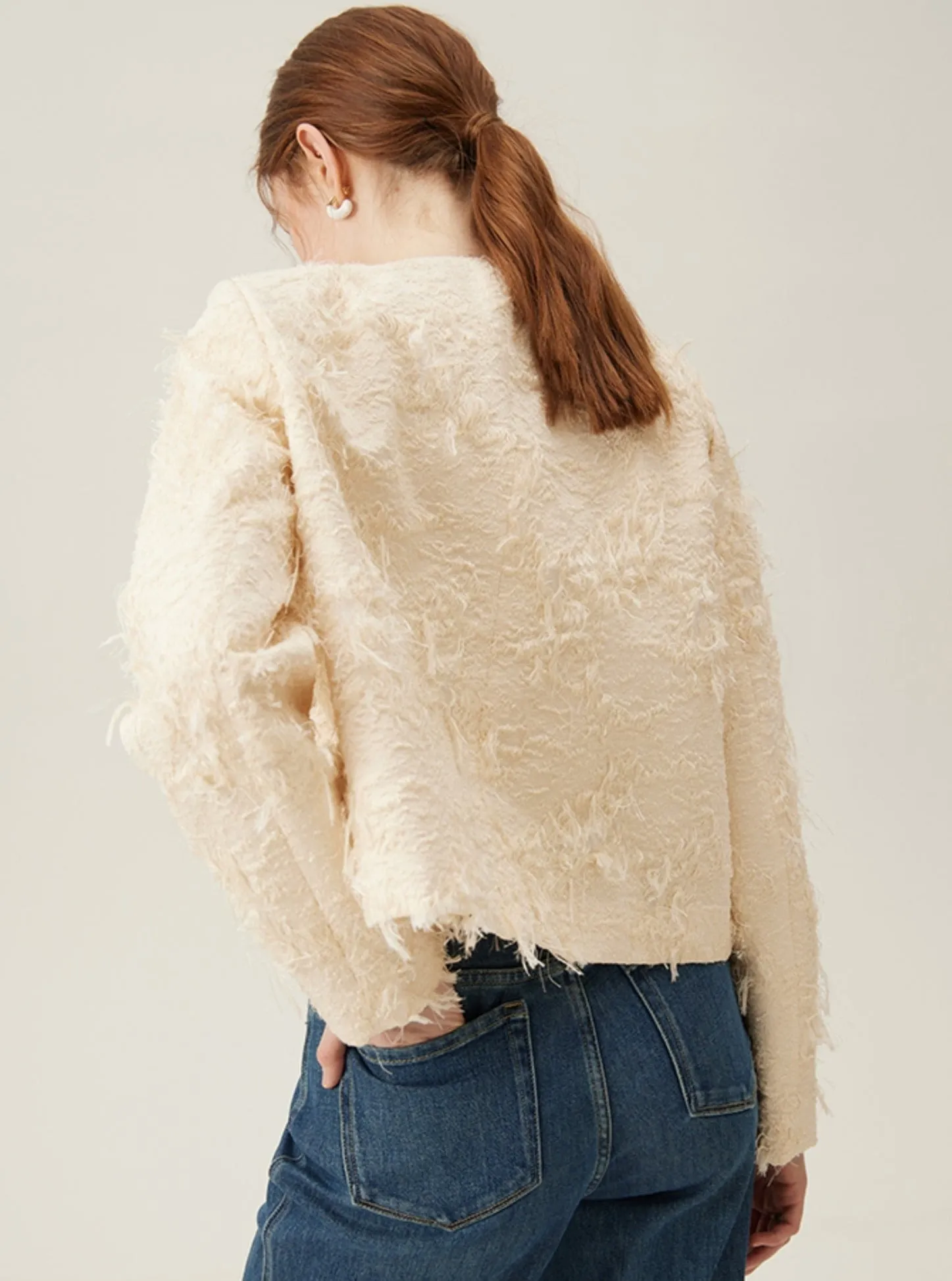 Elegant Boucle Pearl Button Coat