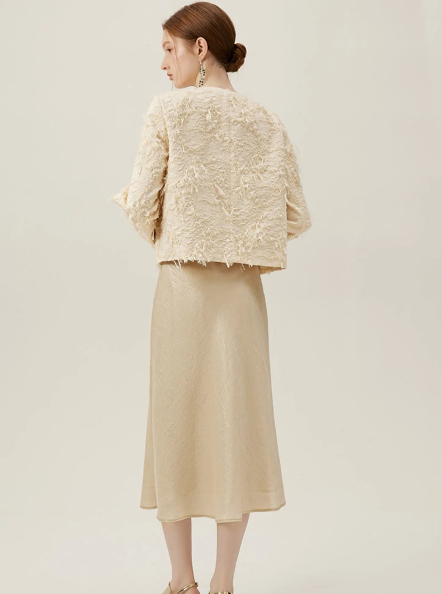 Elegant Boucle Pearl Button Coat