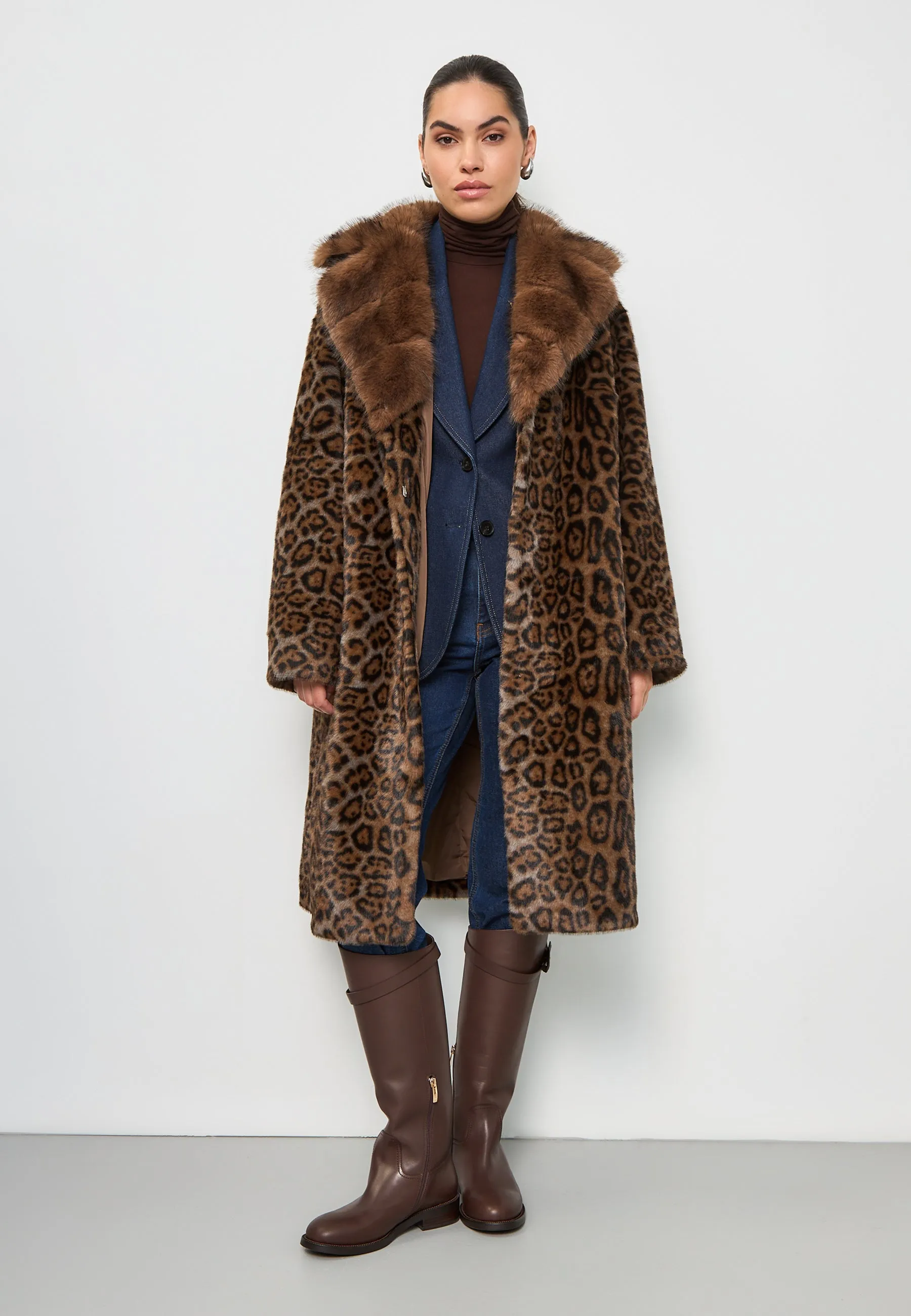 Elegant Leopard Print Faux Fur Coat Ivy