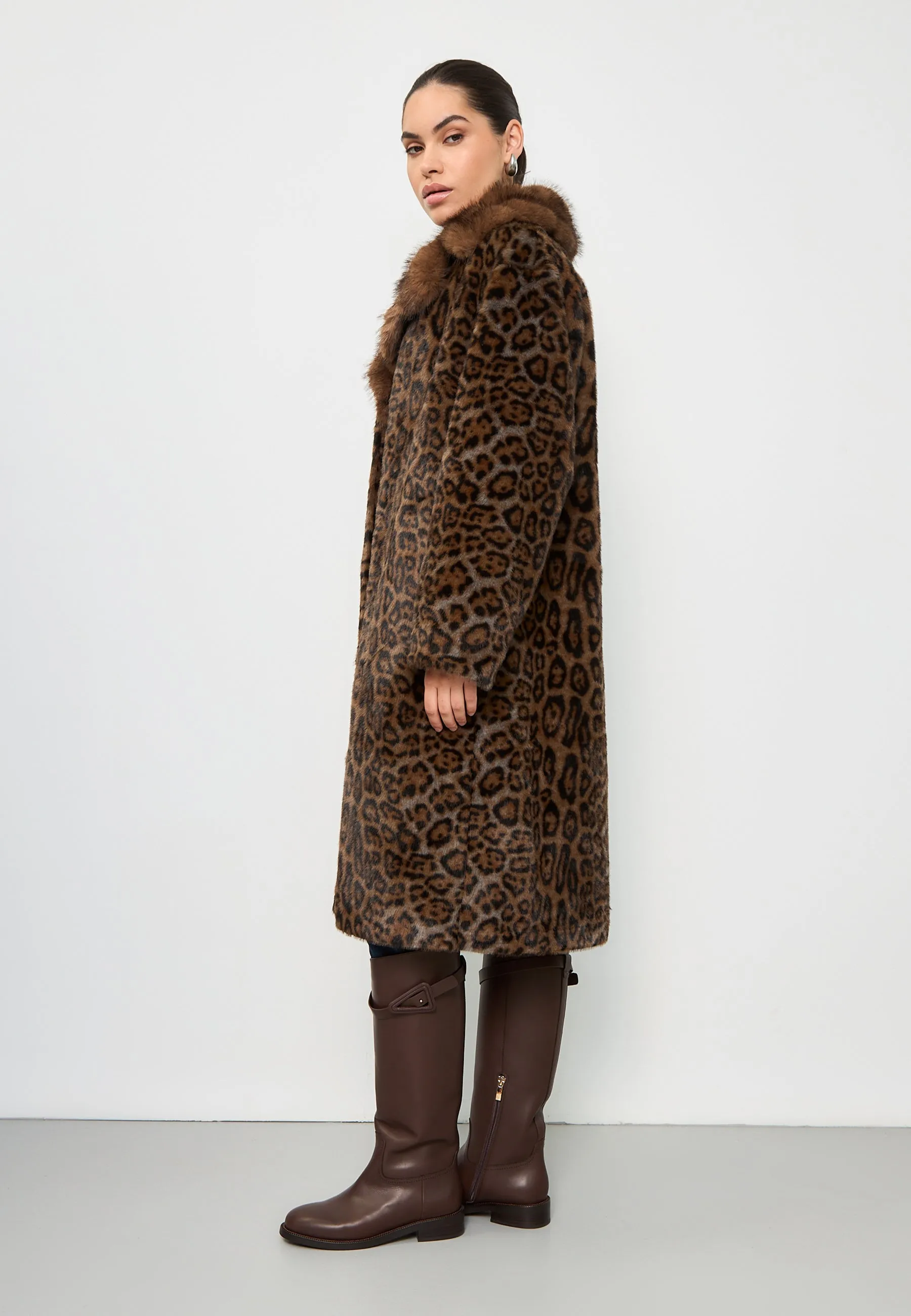 Elegant Leopard Print Faux Fur Coat Ivy