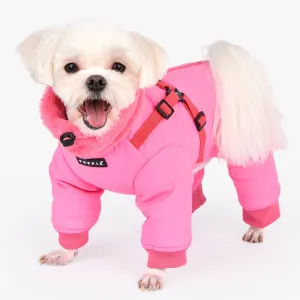 everson fuzzy neck snowsuit with harness - pink