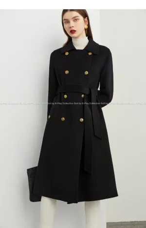 Fall autumn Luxury Black Lapel Double Breasted Wool coat - Viva