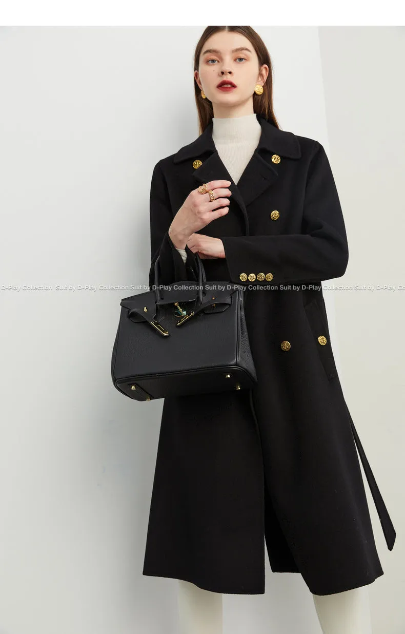 Fall autumn Luxury Black Lapel Double Breasted Wool coat - Viva