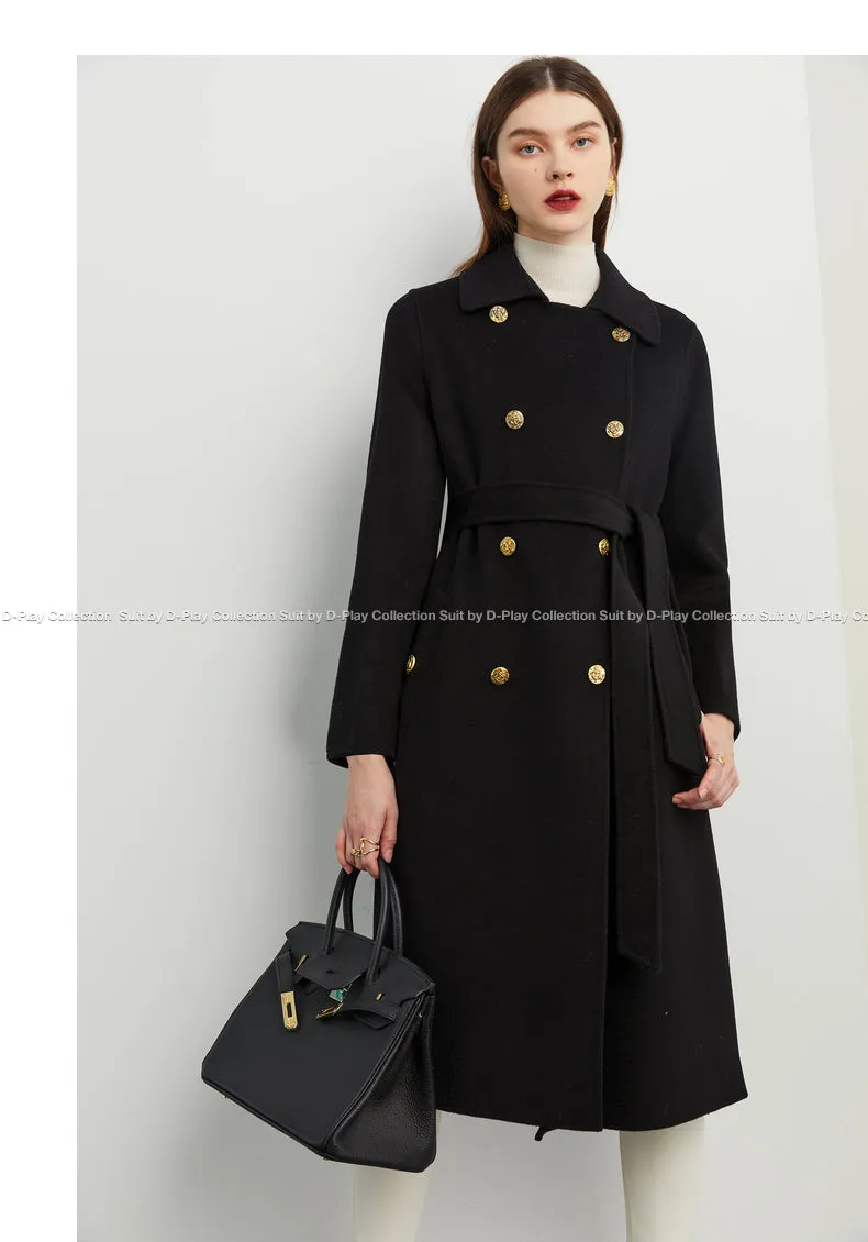 Fall autumn Luxury Black Lapel Double Breasted Wool coat - Viva