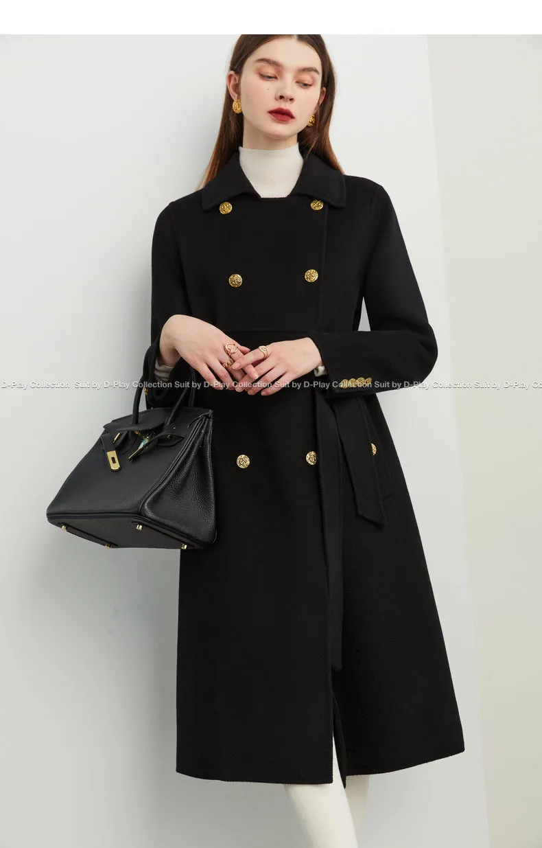 Fall autumn Luxury Black Lapel Double Breasted Wool coat - Viva