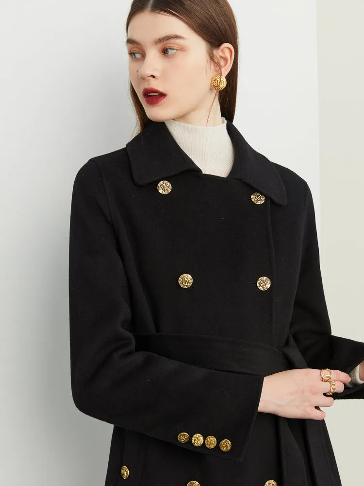 Fall autumn Luxury Black Lapel Double Breasted Wool coat - Viva