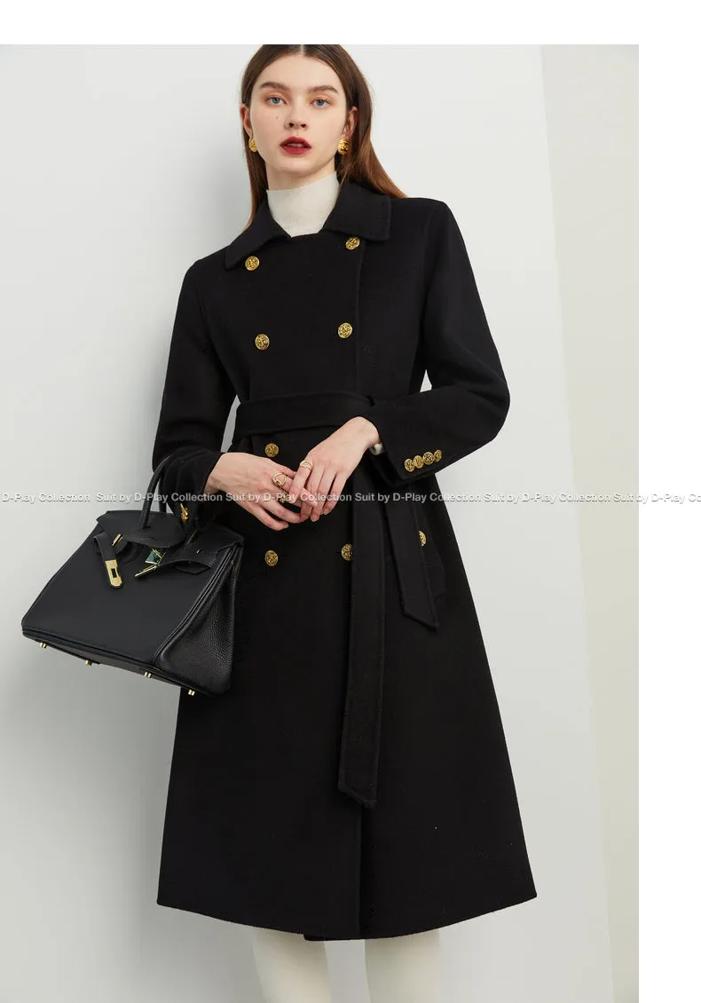 Fall autumn Luxury Black Lapel Double Breasted Wool coat - Viva