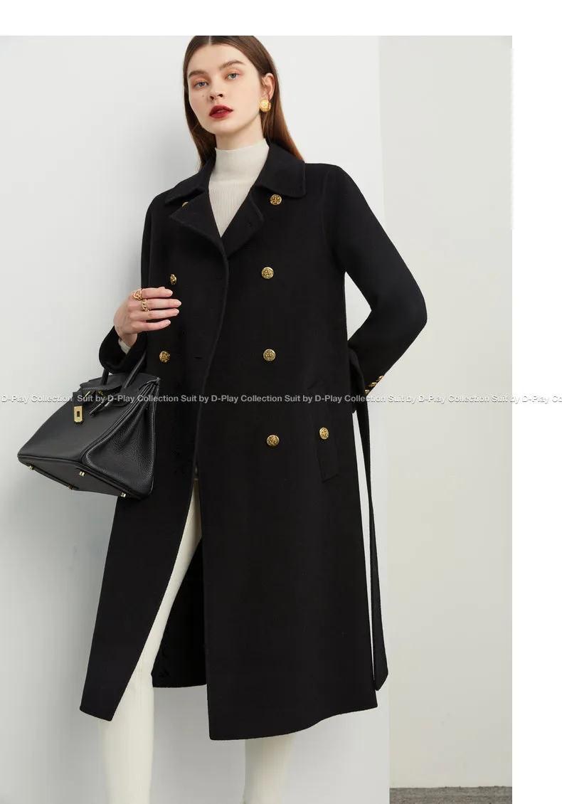 Fall autumn Luxury Black Lapel Double Breasted Wool coat - Viva