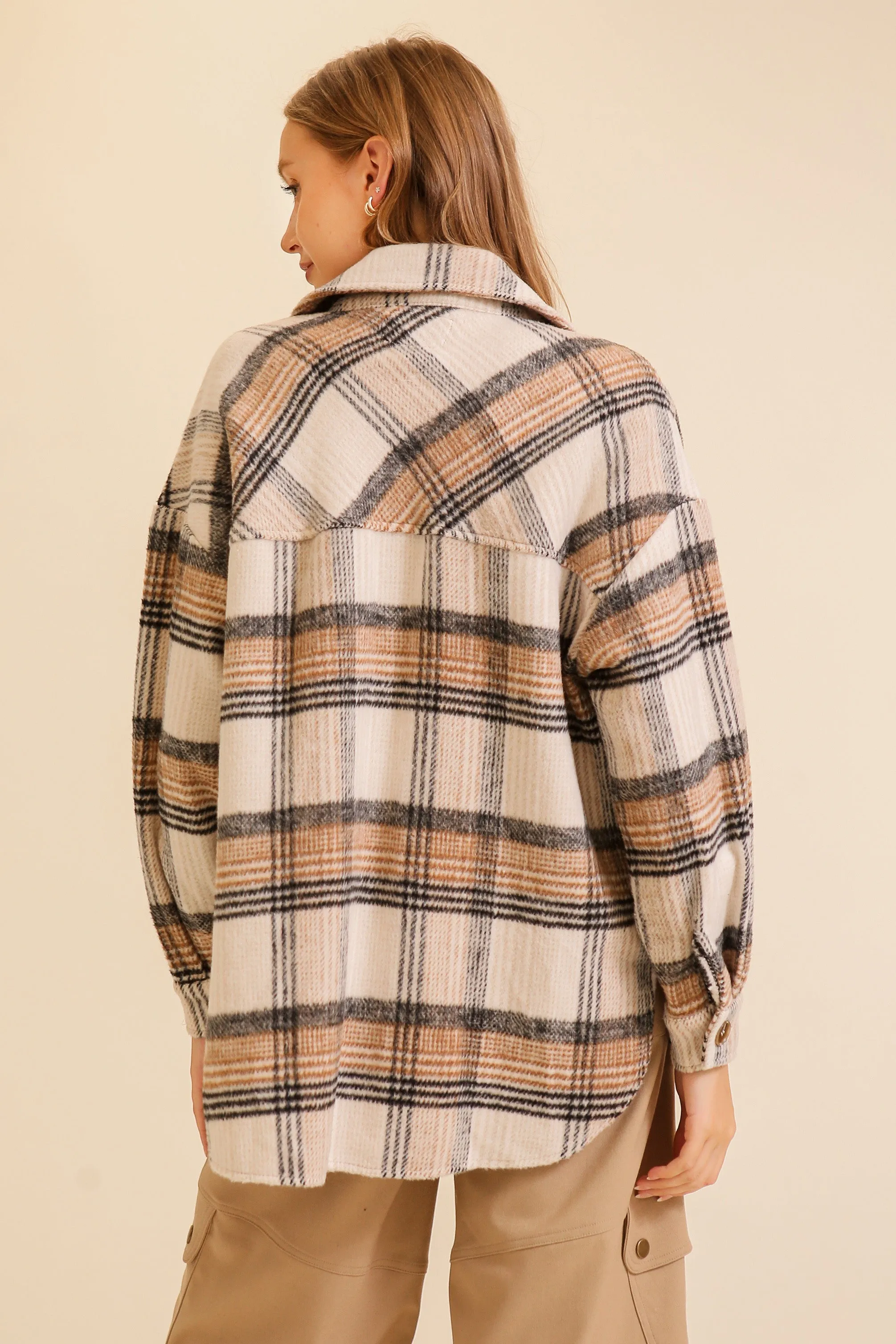 Fall Vibes Plaid Shacket - Taupe Black