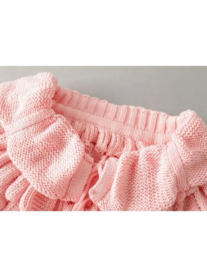 Fashion Toddler Girl Pom-trim Frilled Knitted Cardigan