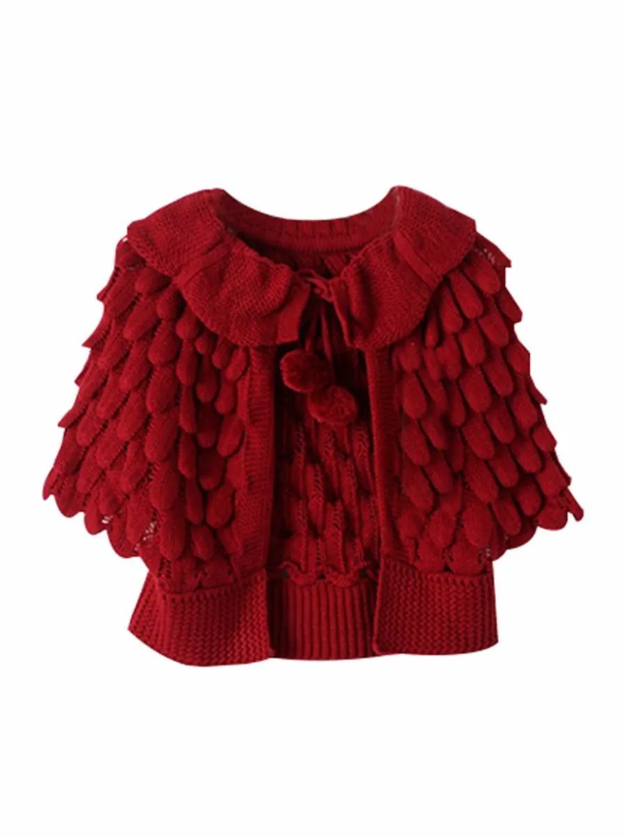 Fashion Toddler Girl Pom-trim Frilled Knitted Cardigan