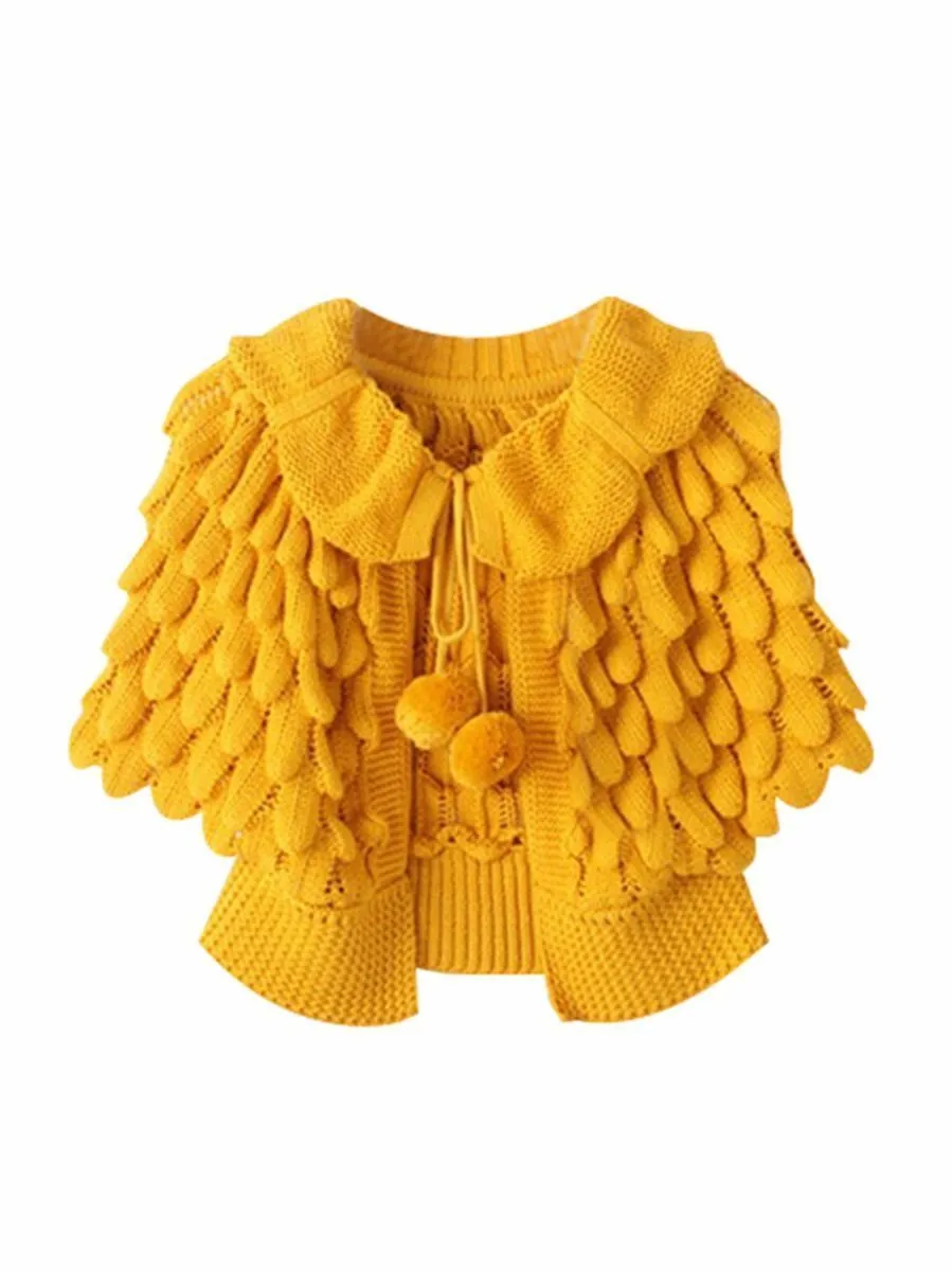 Fashion Toddler Girl Pom-trim Frilled Knitted Cardigan