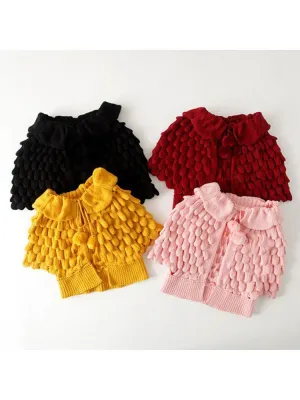 Fashion Toddler Girl Pom-trim Frilled Knitted Cardigan