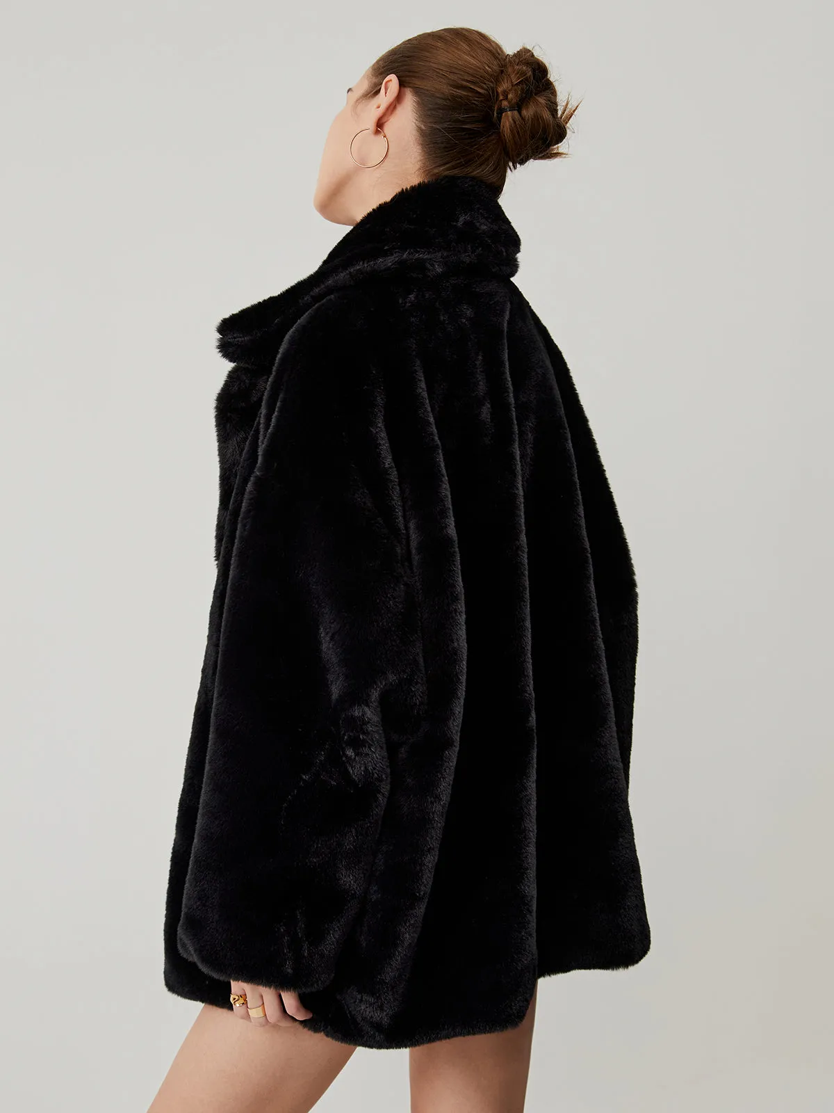 Furry Oversized Collar Trendy Faux Fur Coat