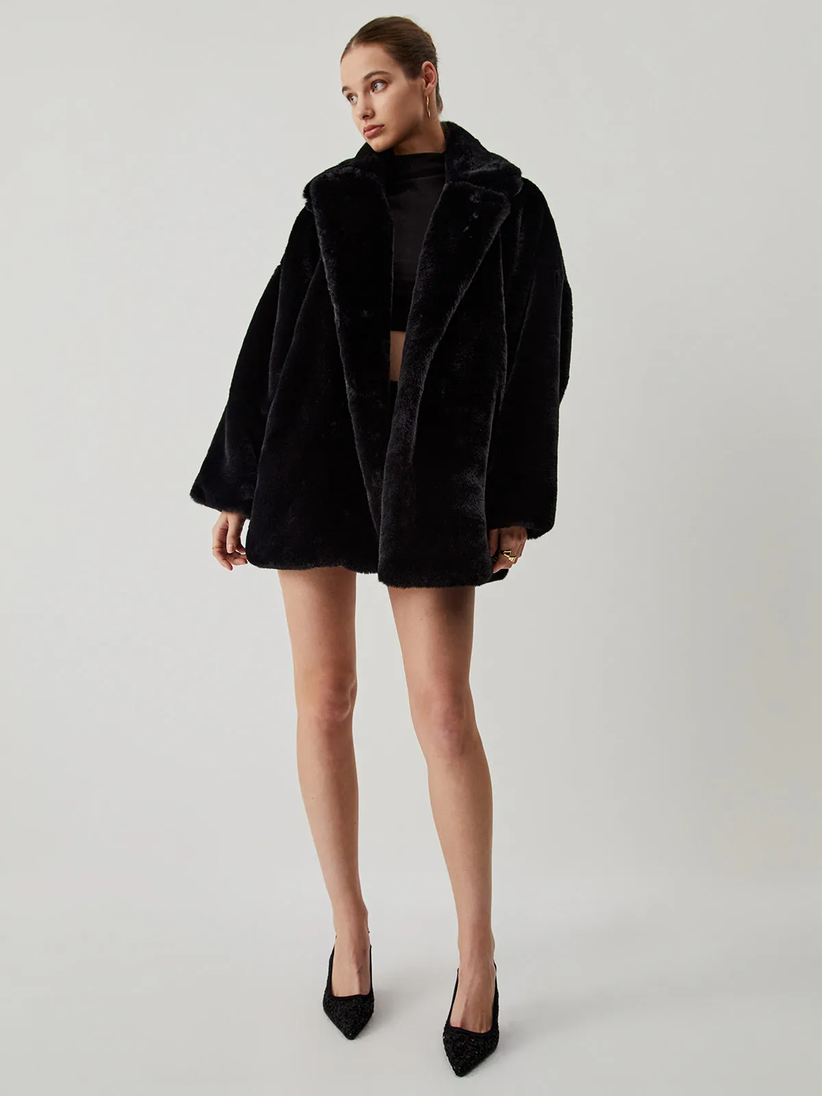 Furry Oversized Collar Trendy Faux Fur Coat