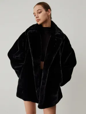 Furry Oversized Collar Trendy Faux Fur Coat