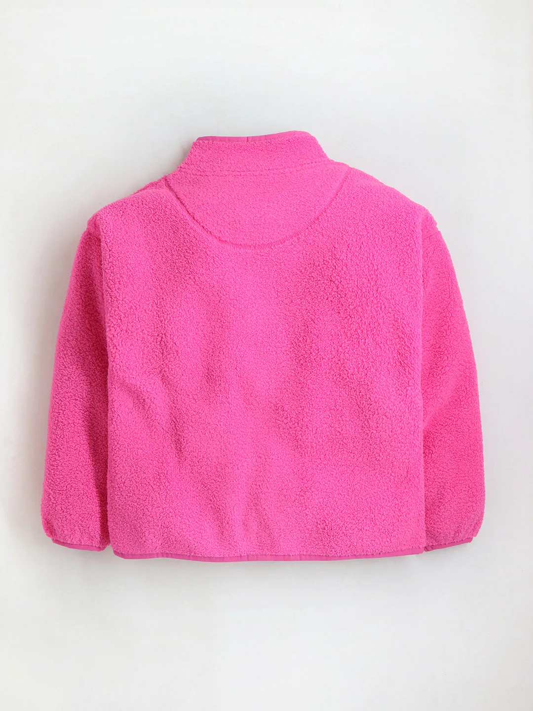 Girls' Hot Pink High Collar Full Sleeve Zipper Jacket for Ultimate Style