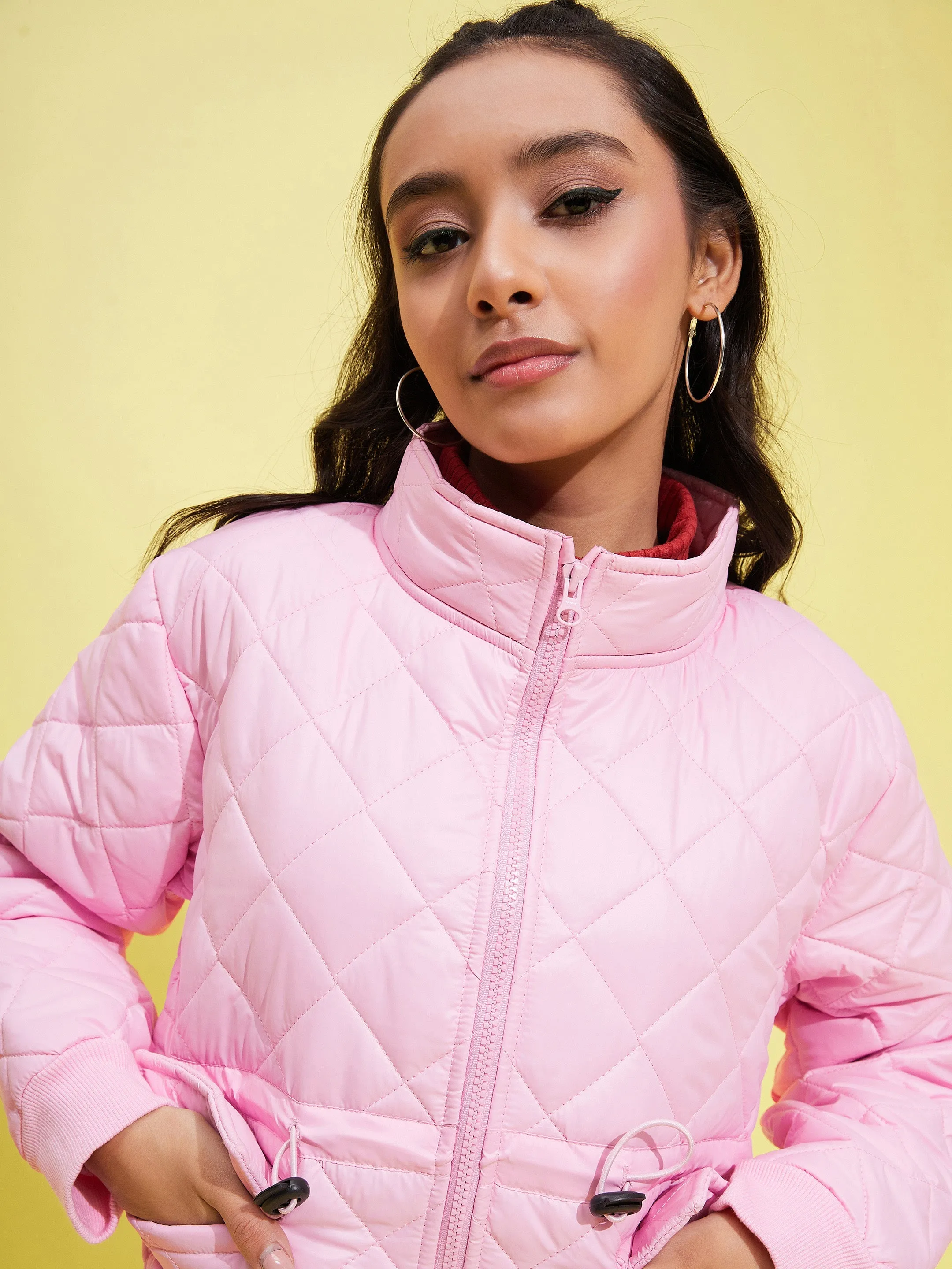 Girls Pink Front Pocket Quilted Jacket