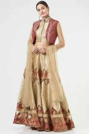 Gold Hand Embroidery Lehenga Set