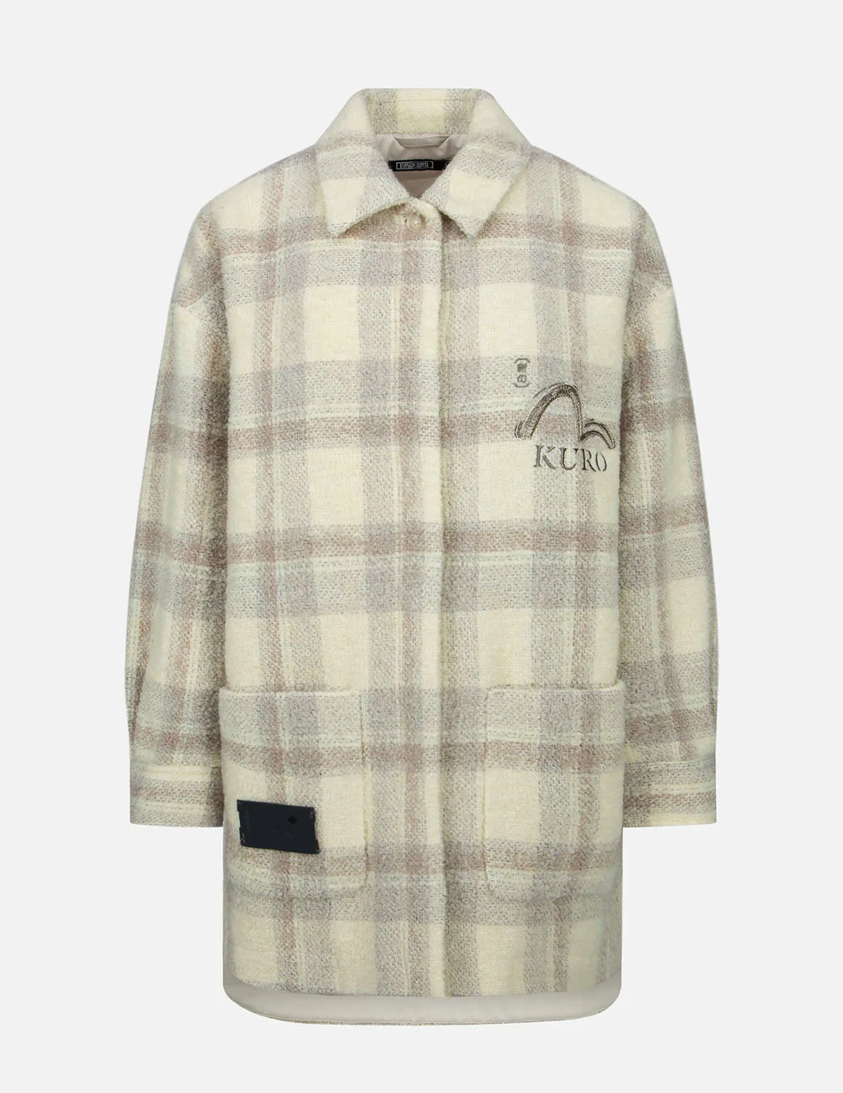 Gradient Kamon Embroidery Plaid Shirt Jacket