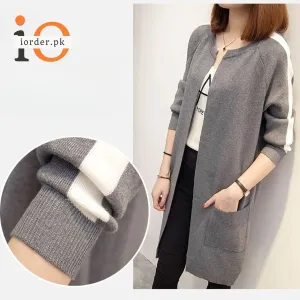 Grey Western Stripe Long Sleeve Cardigan