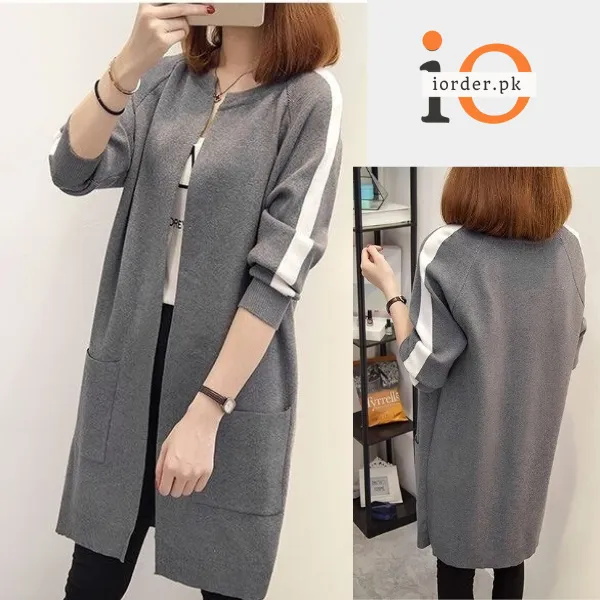 Grey Western Stripe Long Sleeve Cardigan