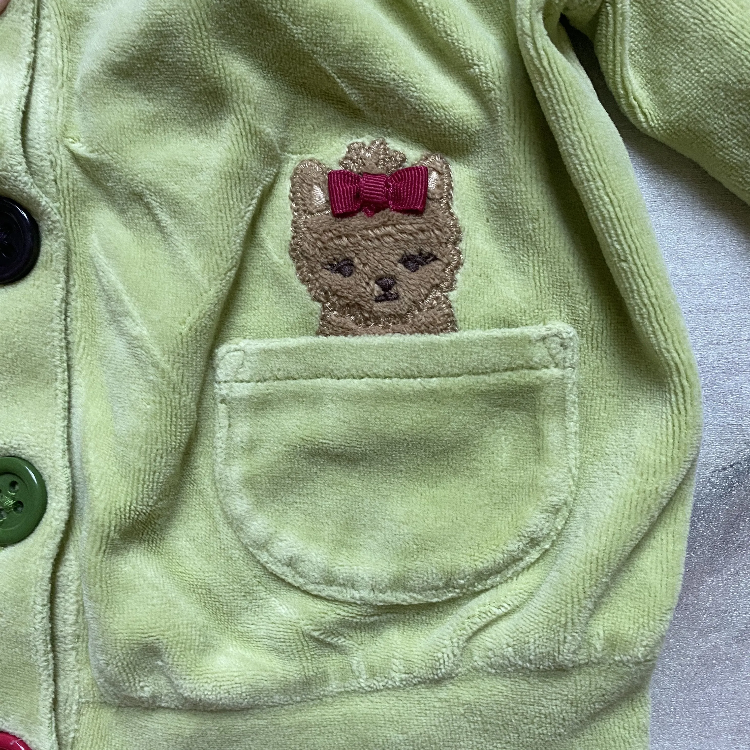 Gymboree Green Velour Hooded Button Front Puppy Pocket Cardigan