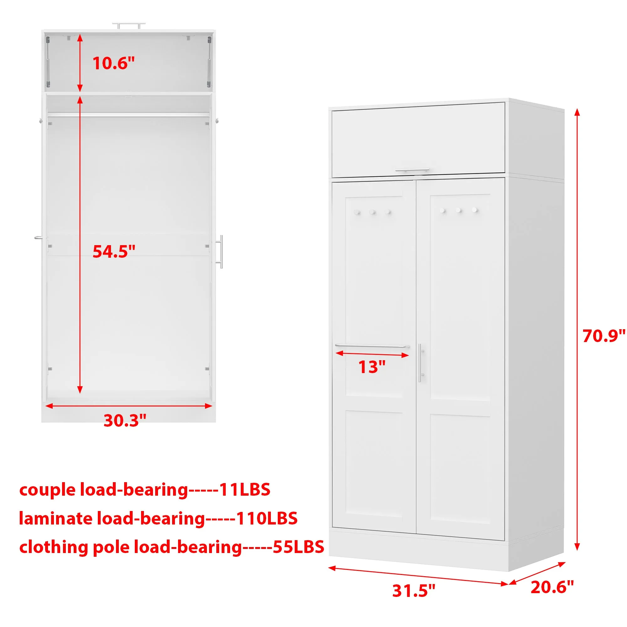 Hall Tree With 1 Hanger Rod And 6 Metal Hooks